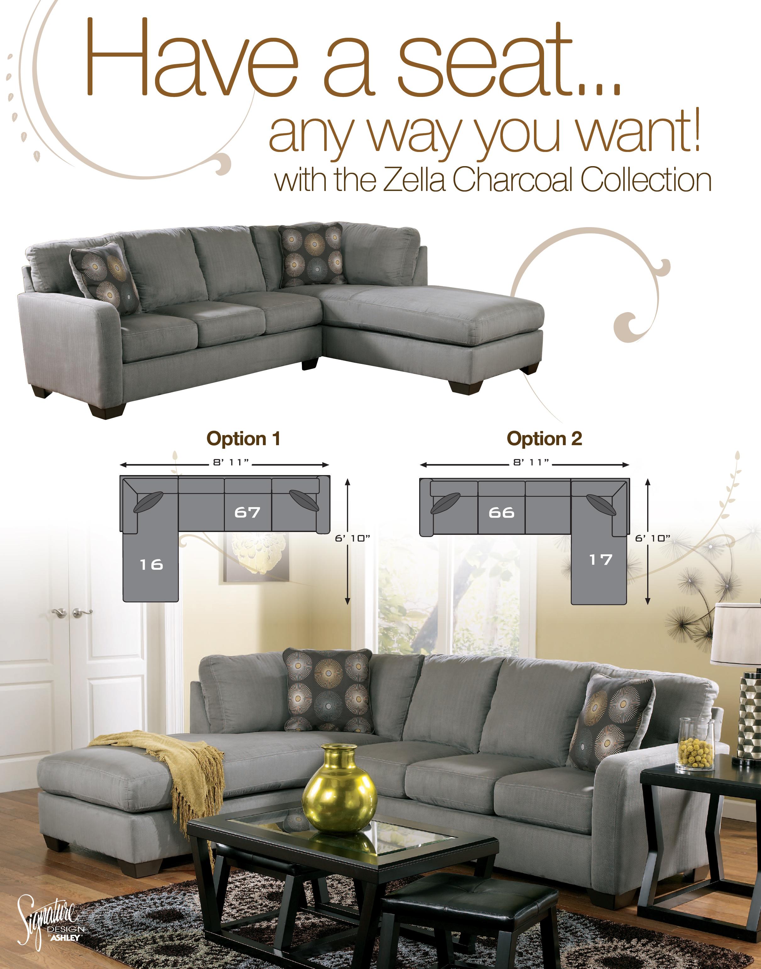 Ashley Signature Design Zella Charcoal Contemporary Sectional Sofa with Left Arm Facing Chaise